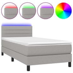 Greatstore Box spring postel s matrací a LED světle šedá 90x200 cm textil