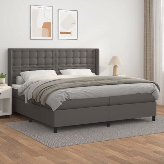 Greatstore Box spring postel s matrací šedá 200x200 cm umělá kůže