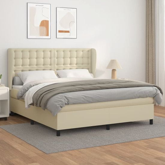 Vidaxl Box spring postel s matrací krémová 180x200 cm umělá kůže