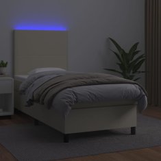 Greatstore Box spring postel s matrací a LED krémová 80x200 cm umělá kůže