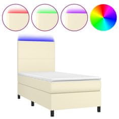 Greatstore Box spring postel s matrací a LED krémová 80x200 cm umělá kůže