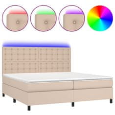 Greatstore Box spring postel matrace a LED cappuccino 200x200cm umělá kůže