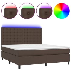 Greatstore Box spring postel s matrací a LED hnědá 180x200 cm umělá kůže