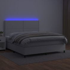 Vidaxl Box spring postel s matrací a LED bílá 160x200 cm umělá kůže