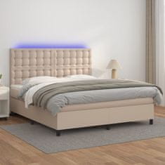 Vidaxl Box spring postel matrace a LED cappuccino 180x200cm umělá kůže