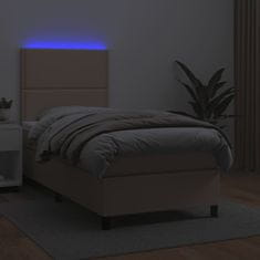 Greatstore Box spring postel matrace a LED cappuccino 90x190 cm umělá kůže