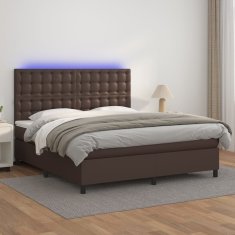 Greatstore Box spring postel s matrací a LED hnědá 180x200 cm umělá kůže