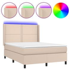 Greatstore Box spring postel matrace a LED cappuccino 140x200cm umělá kůže