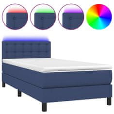 Greatstore Box spring postel s matrací a LED modrá 90x190 cm textil