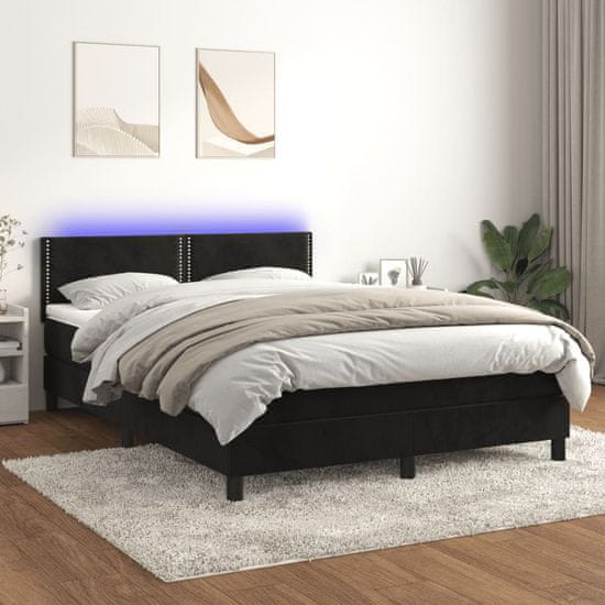 Vidaxl Box spring postel s matrací a LED černá 140x200 cm samet