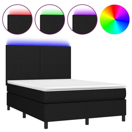 Vidaxl Box spring postel s matrací a LED černá 140x190 cm textil