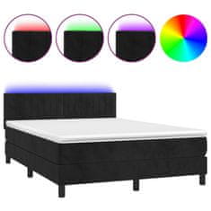 Greatstore Box spring postel s matrací a LED černá 140x190 cm samet