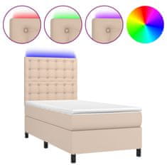 Petromila Box spring postel matrace a LED cappuccino 90x200 cm umělá kůže