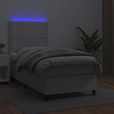 Vidaxl Box spring postel s matrací a LED bílá 90x200 cm umělá kůže