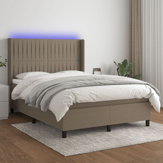 Vidaxl Box spring postel s matrací a LED taupe 140x200 cm textil