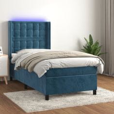 Greatstore Box spring postel s matrací a LED tmavě modrá 90x200 cm samet