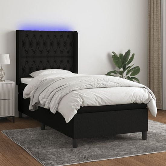 Greatstore Box spring postel s matrací a LED černá 90x190 cm textil