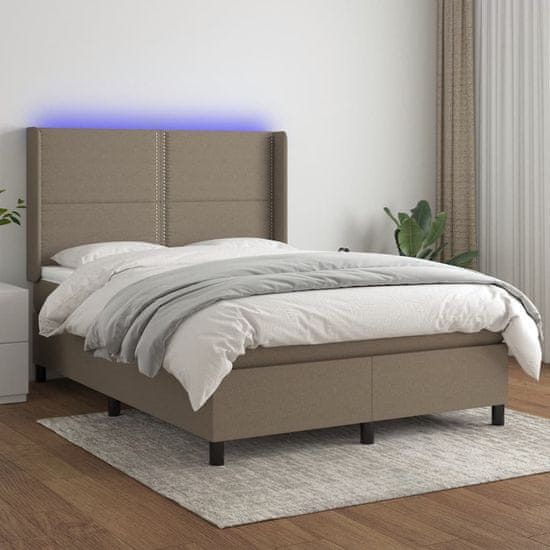 Greatstore Box spring postel s matrací a LED taupe 140x190 cm textil