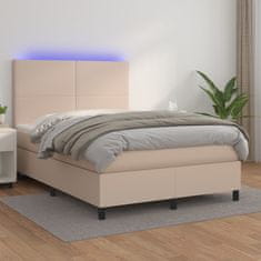 Vidaxl Box spring postel matrace a LED cappuccino 140x190cm umělá kůže