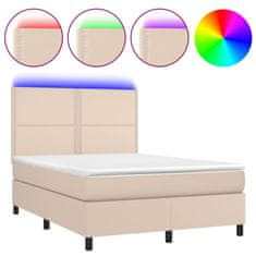 Greatstore Box spring postel matrace a LED cappuccino 140x200cm umělá kůže