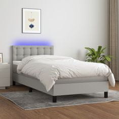 Greatstore Box spring postel s matrací a LED světle šedá 80x200 cm textil