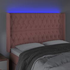 Greatstore Čelo postele s LED růžové 147 x 16 x 118/128 cm samet