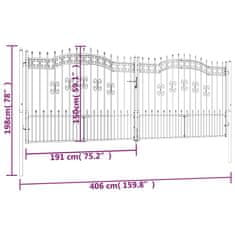 Vidaxl Plotová branka s hroty černá 406x198 cm práškově lakovaná ocel