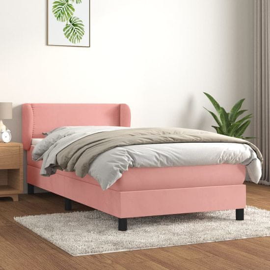 Greatstore Box spring postel s matrací růžová 90x190 cm samet