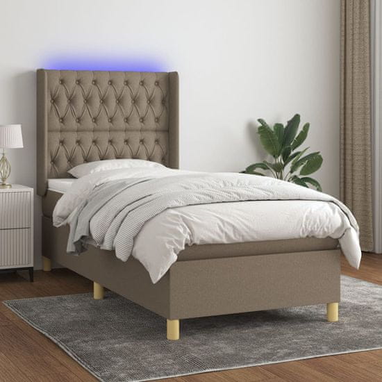 Greatstore Box spring postel s matrací a LED taupe 100x200 cm textil