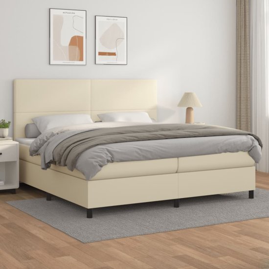 Vidaxl Box spring postel s matrací krémová 200x200 cm umělá kůže