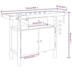 Greatstore Pracovní stůl se zásuvkou a svěráky 124x52x83 cm masivní akácie