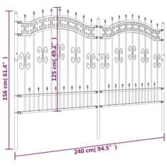 Greatstore Zahradní plot s hroty černý 165 cm práškově lakovaná ocel