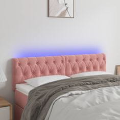 Greatstore Čelo postele s LED růžové 144 x 7 x 78/88 cm samet