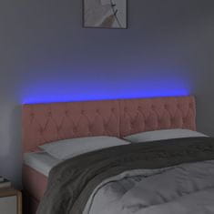 Greatstore Čelo postele s LED růžové 144 x 7 x 78/88 cm samet