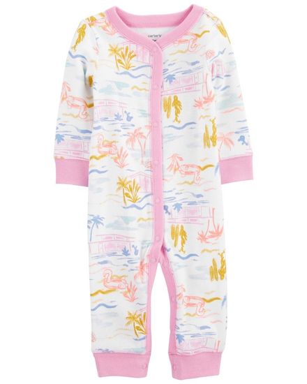 Carter's Overal bez nožiček na druky Sleep&Play Pink Palm holka 3m