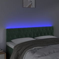 Greatstore Čelo postele s LED tmavě zelené 144 x 7 x 78/88 cm samet