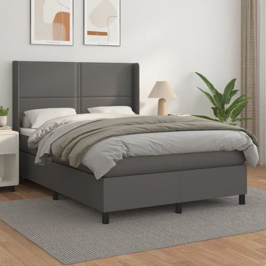 Vidaxl Box spring postel s matrací šedá 140x200 cm umělá kůže