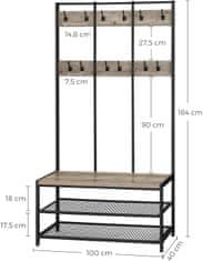 VASAGLE Předsíňový věšák s botníkem světlé dřevo 100 x 184 x 40 cm