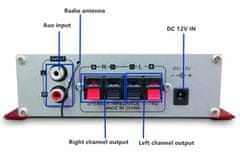 HADEX Zesilovač 2.0 2x18W s AUX IN, Bluetooth, USB, SD kartou a rádiem