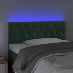 Greatstore Čelo postele s LED tmavě zelené 100 x 7 x 78/88 cm samet