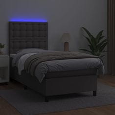 Greatstore Box spring postel s matrací a LED šedá 90x190 cm umělá kůže