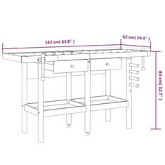 Greatstore Pracovní stůl se zásuvkami a svěráky 162x62x83cm masivní akácie