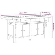 Greatstore Pracovní stůl se zásuvkami a svěráky 192x62x83cm masivní akácie