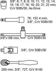 YATO Vložka do zásuvky - klíče nástrčné 22ks 6-22mm gola