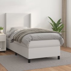 Vidaxl Box spring postel s matrací bílá 90x200 cm umělá kůže