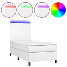 Vidaxl Box spring postel s matrací a LED bílá 90x190 cm umělá kůže