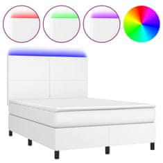 Vidaxl Box spring postel s matrací a LED bílá 140x190 cm umělá kůže