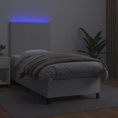 Vidaxl Box spring postel s matrací a LED bílá 90x200 cm umělá kůže