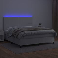 Vidaxl Box spring postel s matrací a LED bílá 180x200 cm umělá kůže