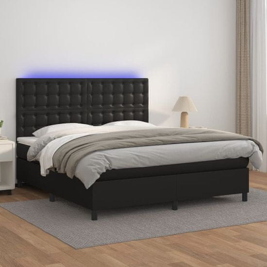 Greatstore Box spring postel s matrací a LED černá 160x200 cm umělá kůže